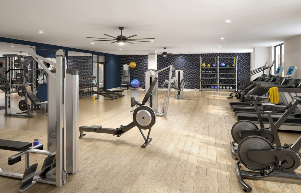 fitness area at the hive render
