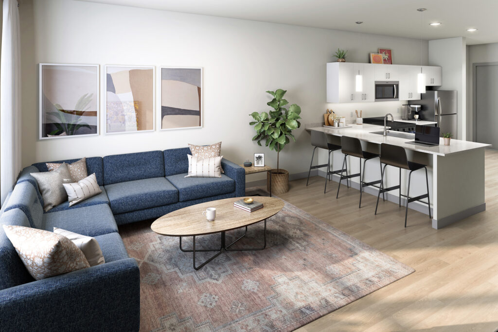 living room at the hive render