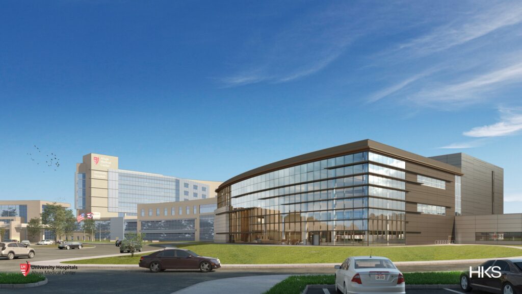 university hospitals ahuja medical center parking lot view render