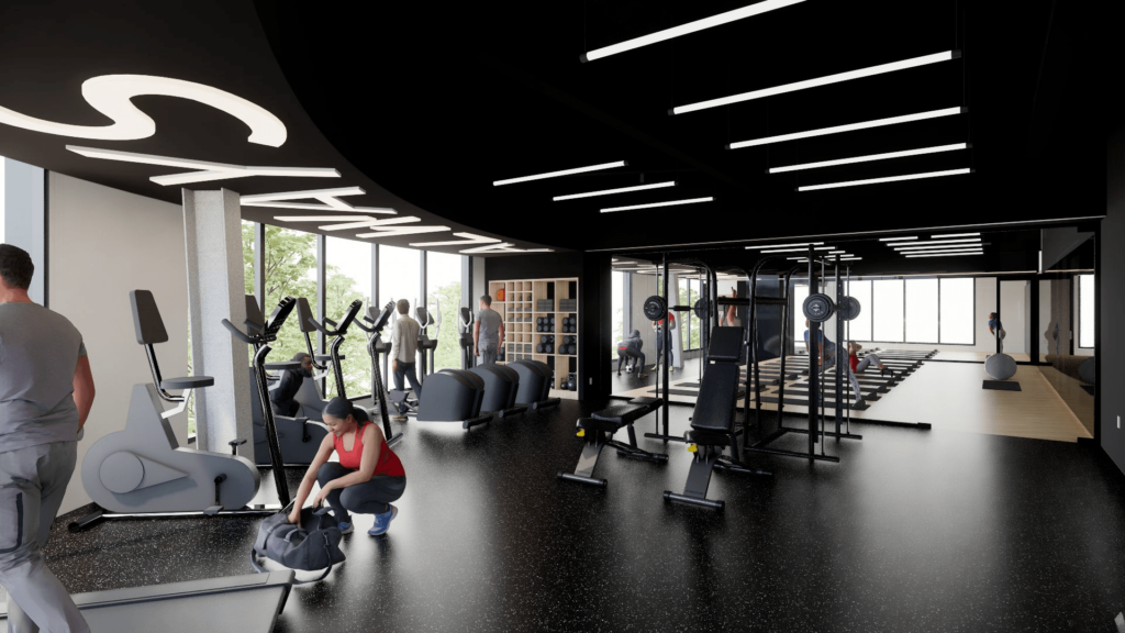render of fitness area at whoop