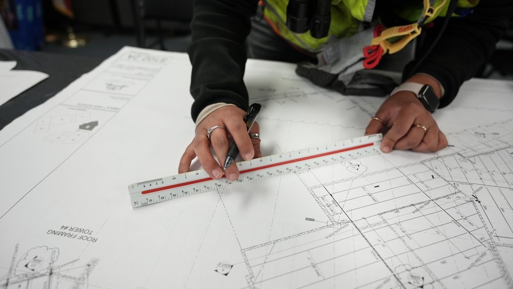 Graphic ruler on blueprint